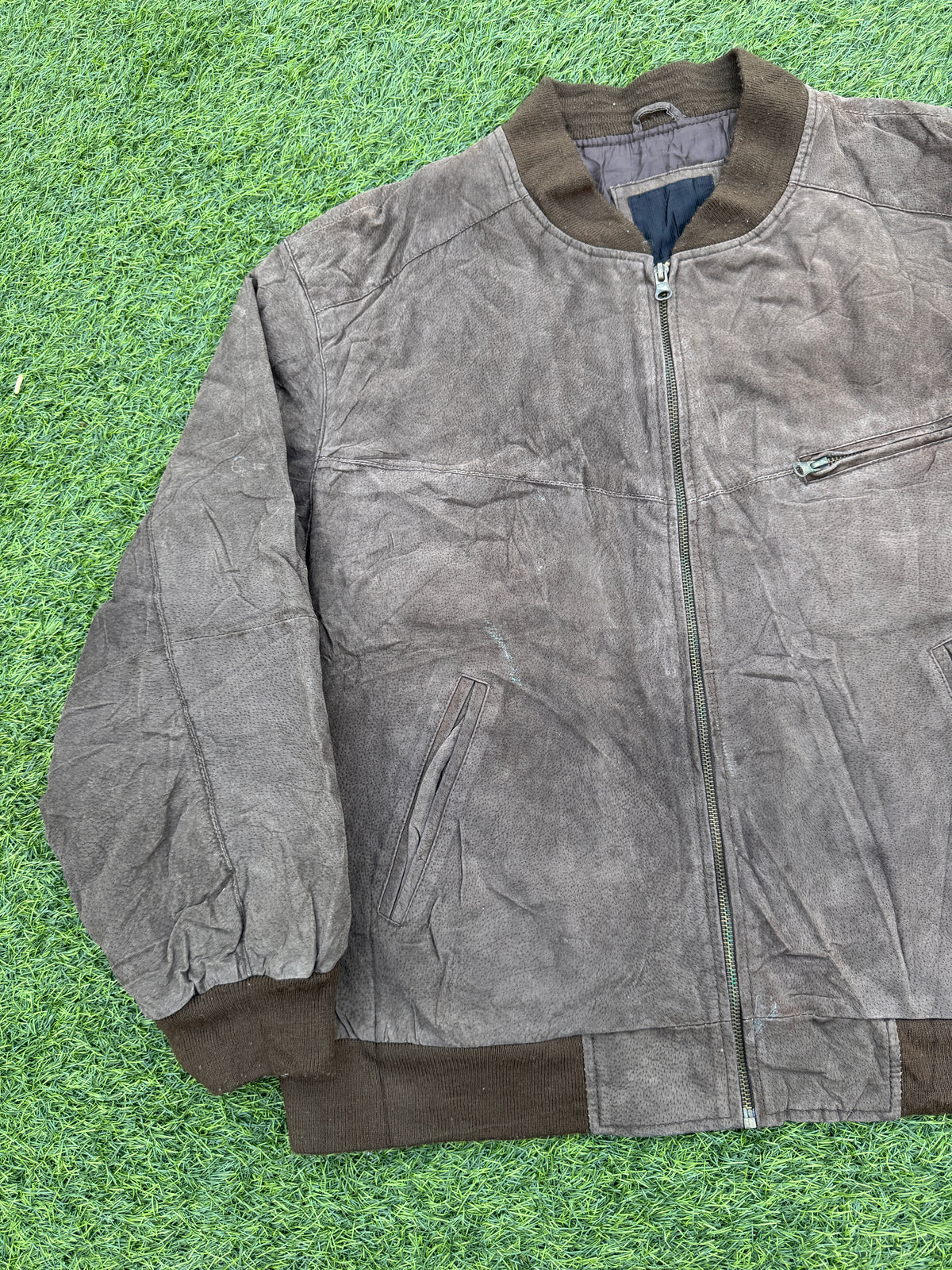 M Flues Mens Real Leather Bomber Jacket Brown Vintage Distressed Biker XL
