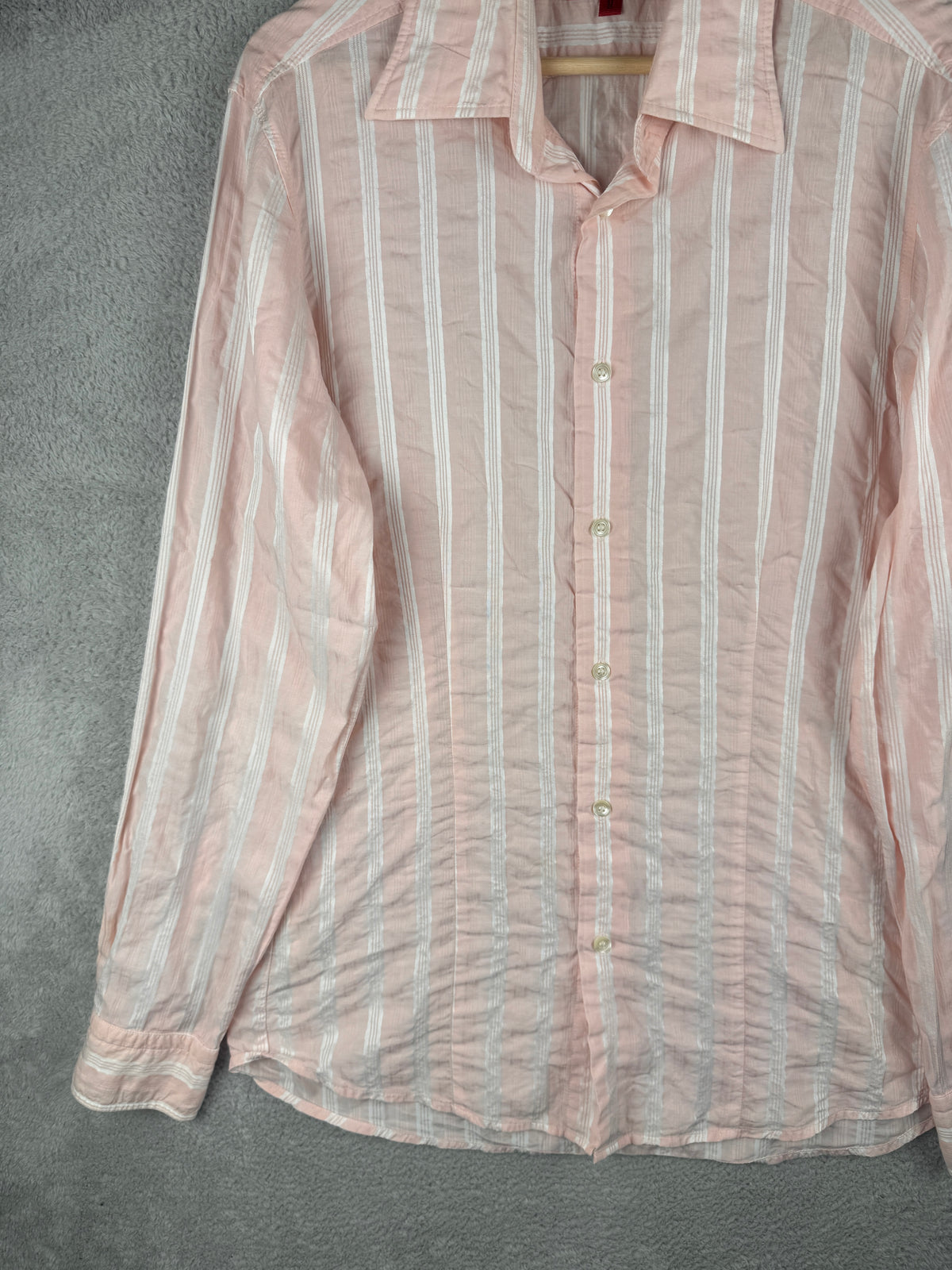 Hugo Boss Mens Shirt Medium Pink White Stripe Long Sleeve