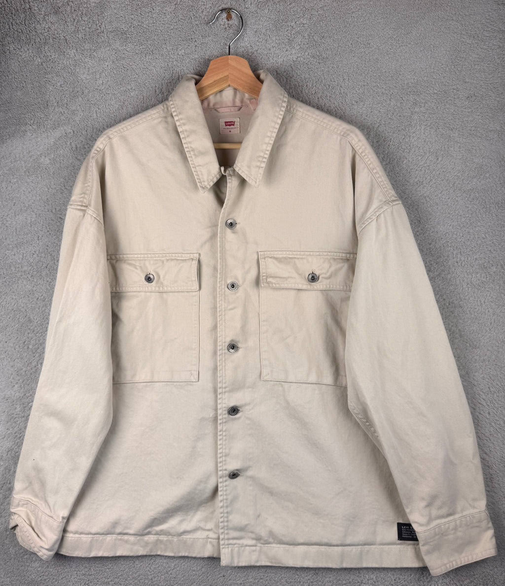 Levis Mens Medium Beige Denim Overshirt Jacket Utility Shacket