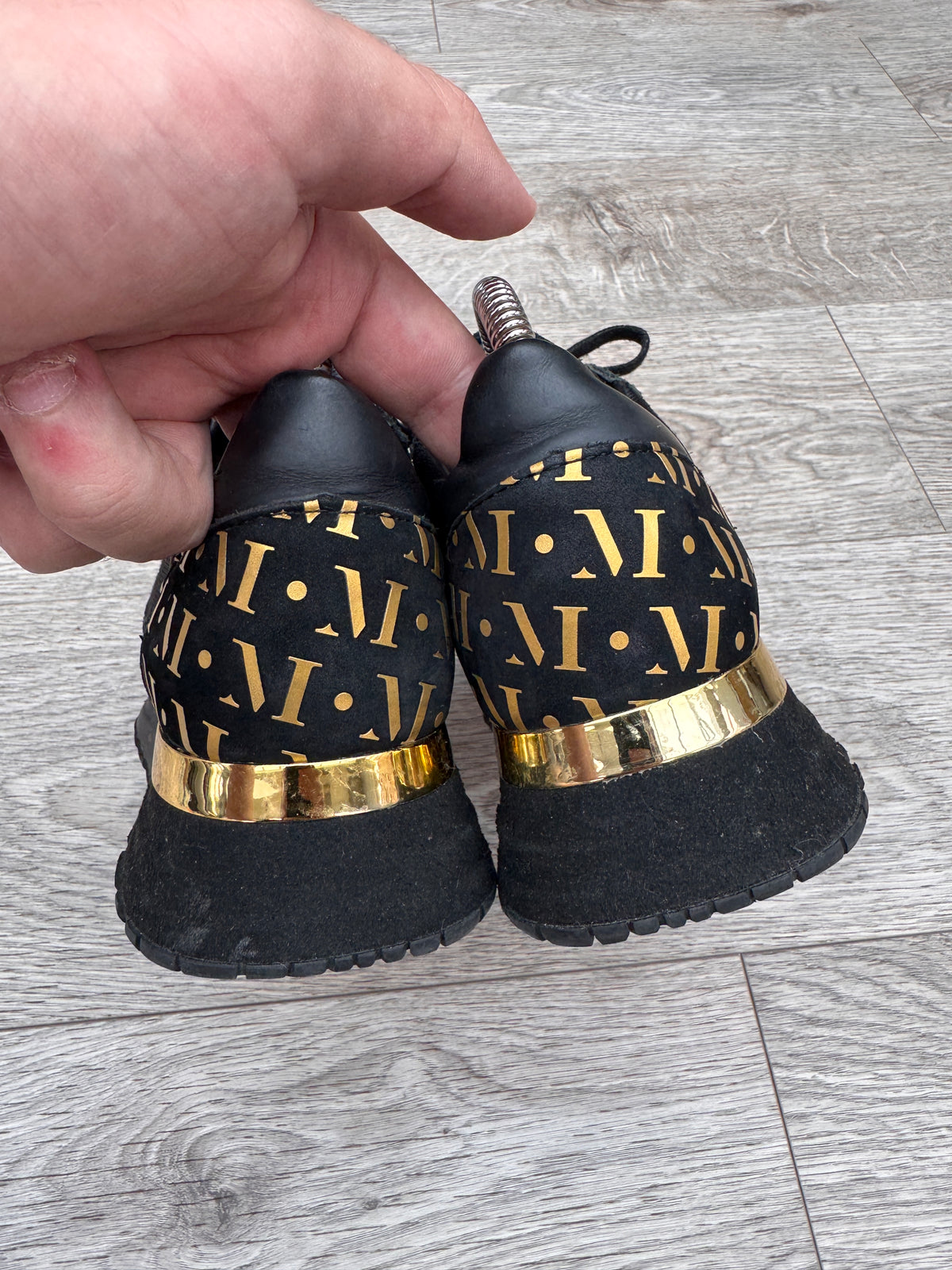 Mallet London Womens Trainers UK 3 EU 36 Black Gold Suede Designer