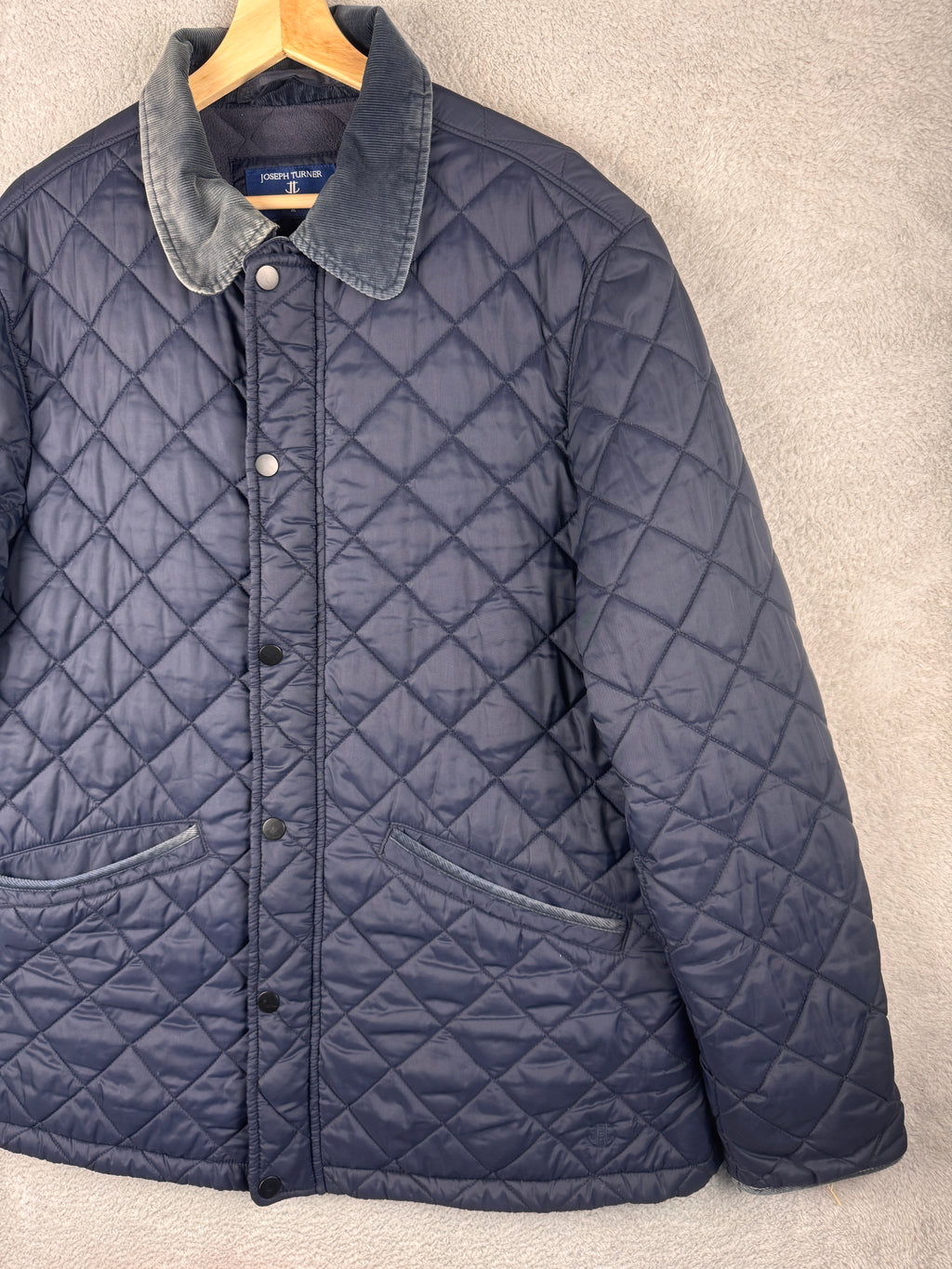 Joseph Turner Mens Medium Navy Blue Quilted Jacket Fleece Lined Country Coat