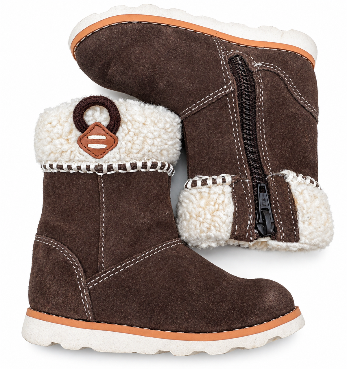 Clarks Girls UK 4F Brown Suede Leather Warm Fur Lined Zip Winter Boots