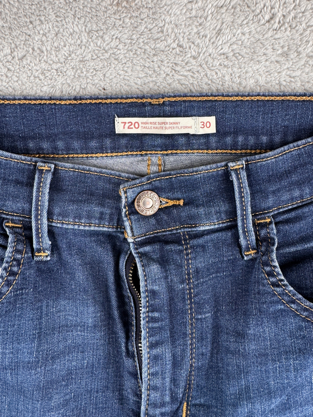 Levis 720 Womens Jeans W30 L30 High Rise Super Skinny Stretch Blue Denim