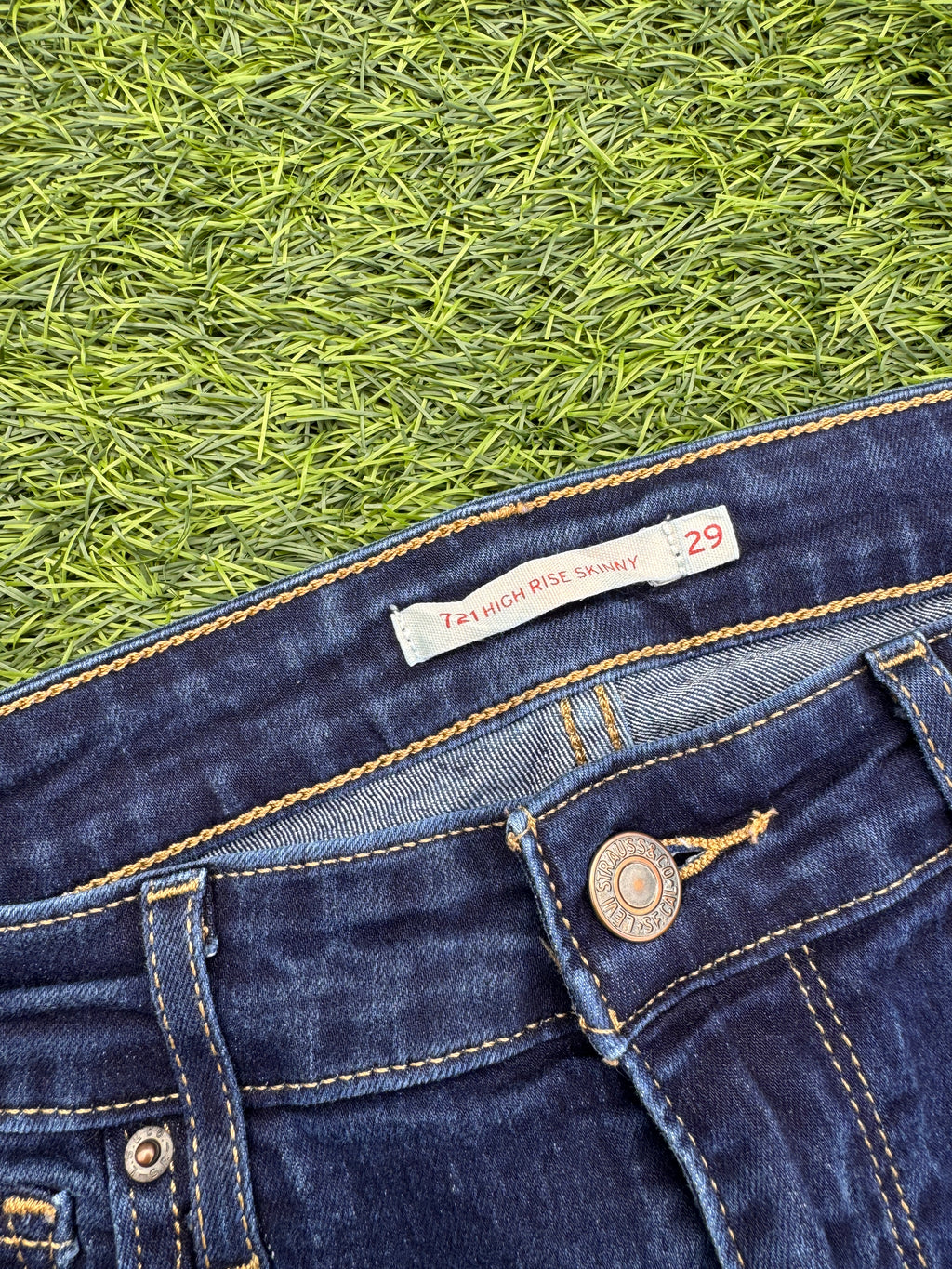 Levis 721 Womens Jeans W29 L30 High Rise Skinny Stretch Blue Denim