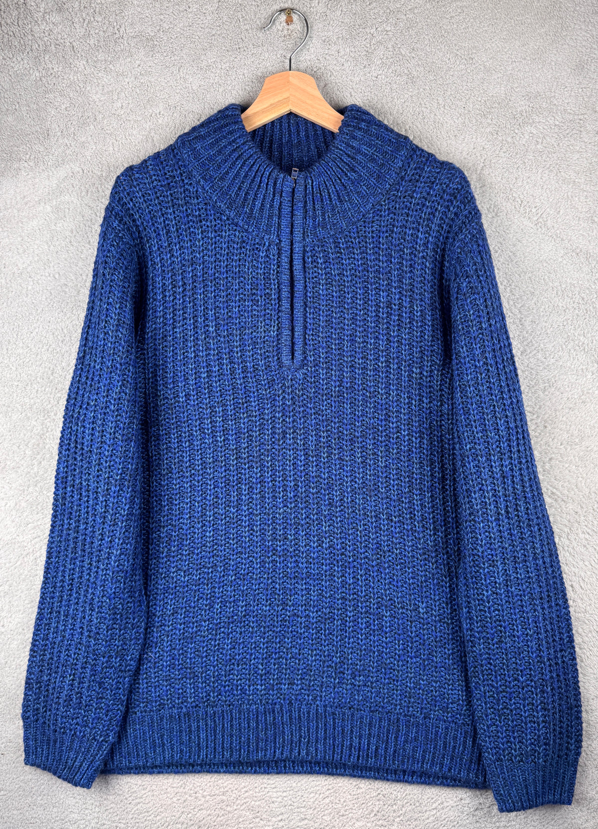 Joe Browns Mens XL Blue Chunky Knit Quarter Zip Jumper Pullover Winter