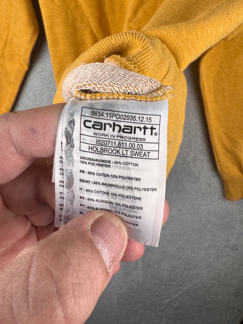 Carhartt Holbrook LT Sweatshirt Mens XL Mustard Yellow Crew Neck Jumper