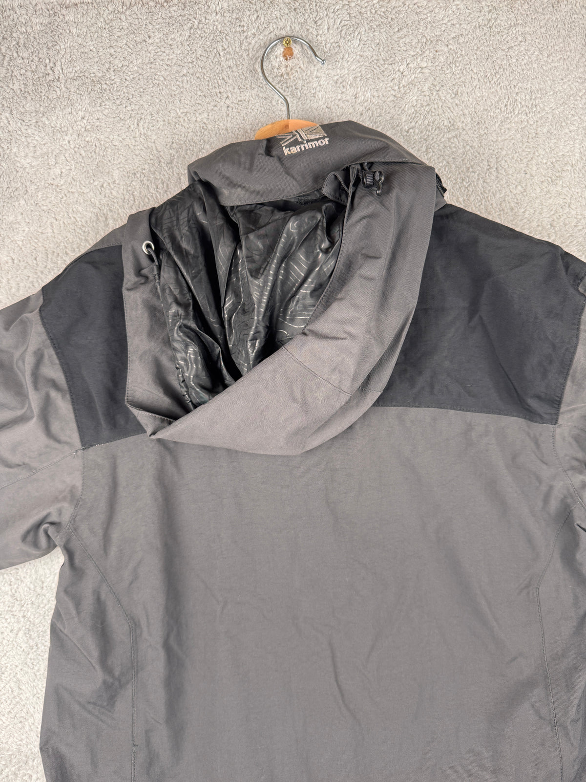 Karrimor Mens Waterproof Jacket Small Grey Black Hooded Outdoor Hiking Coat