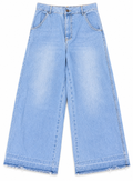 Womens Light Blue Wide Leg Jeans High Waist Baggy Raw Hem Y2K Denim W28