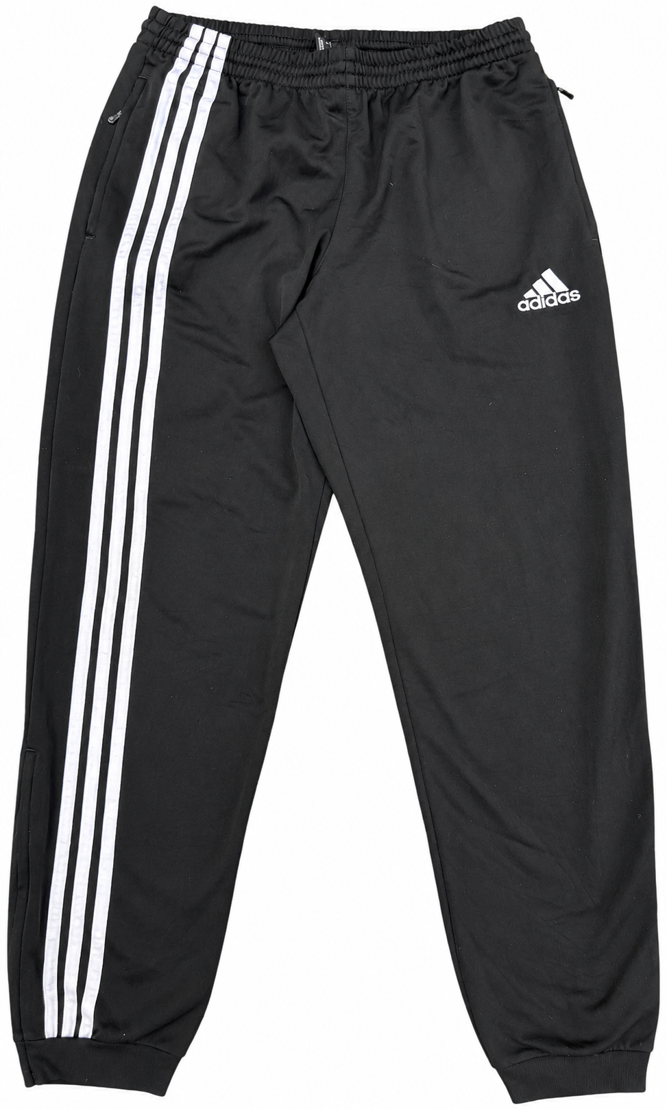 Adidas Mens Joggers Small Black White 3 Stripe Tracksuit Bottoms Zip