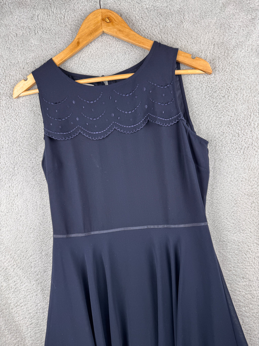 Hobbs London Womens Navy Blue Embroidered Fit Flare Midi Dress UK 10