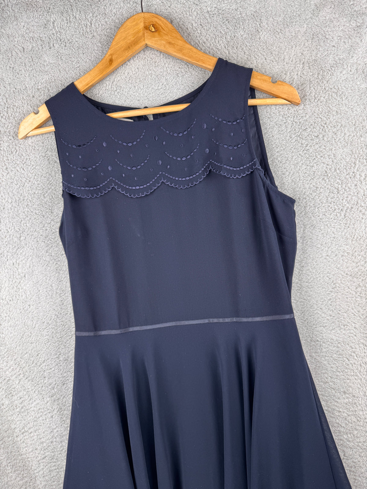 Hobbs London Womens Navy Blue Embroidered Fit Flare Midi Dress UK 10