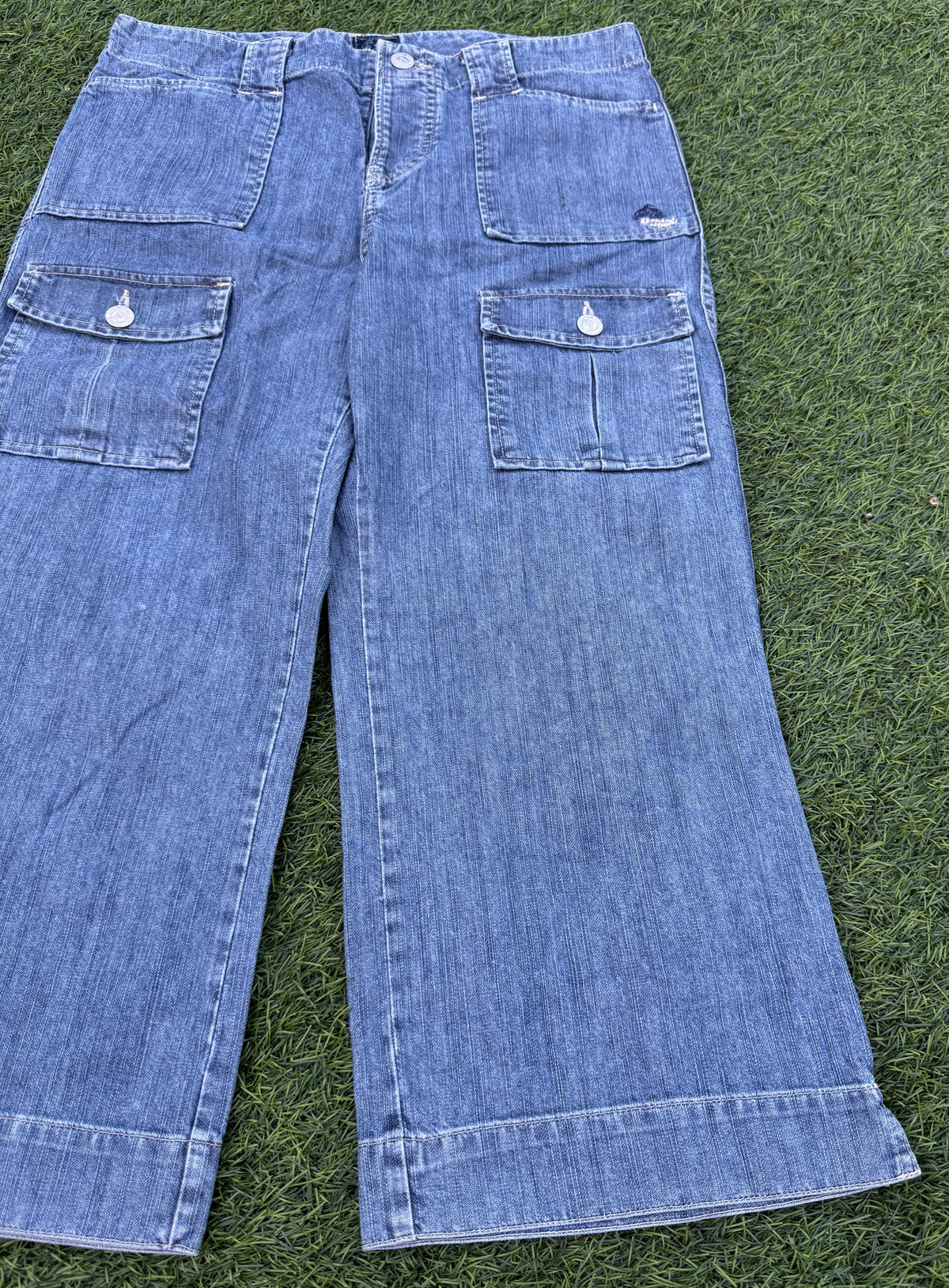 Banana Moon Womens Jeans Size 40 Blue Denim Cargo Wide Leg Y2K Cropped