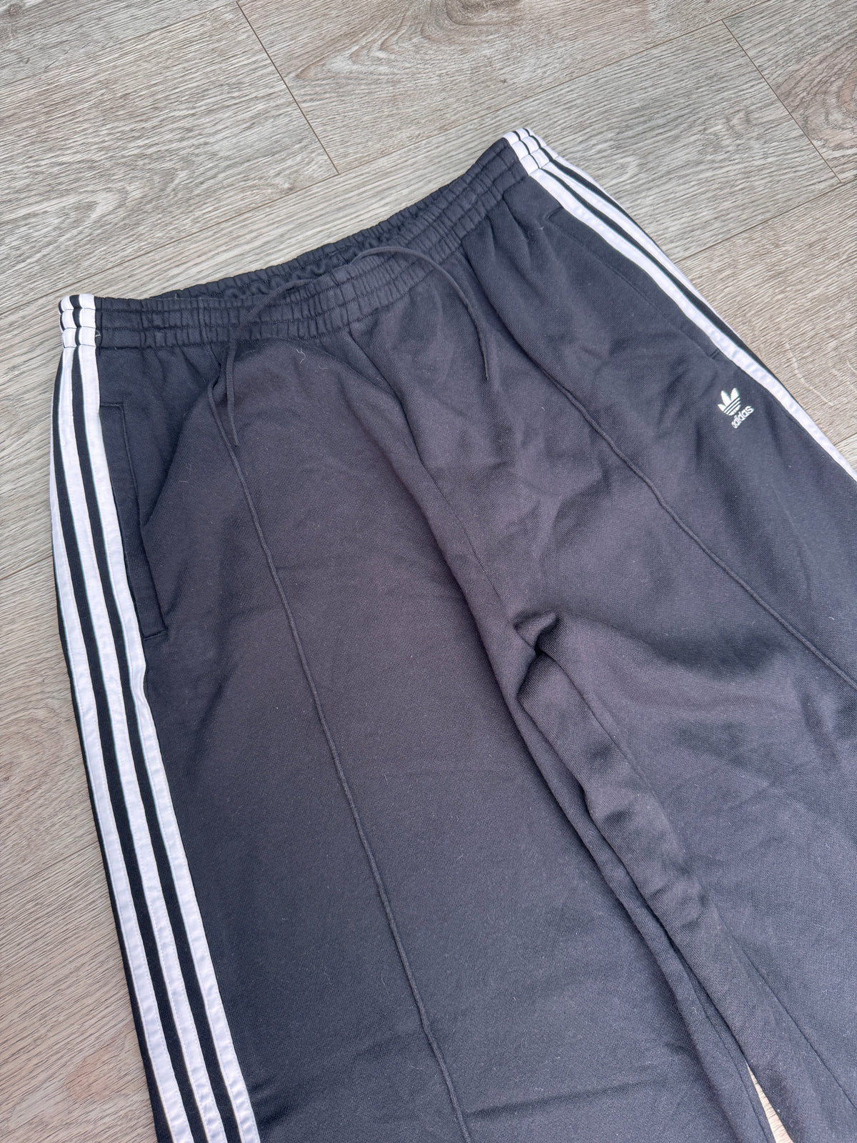 Adidas Originals Womens XL Black White 3 Stripe Wide Leg Track Pants Joggers