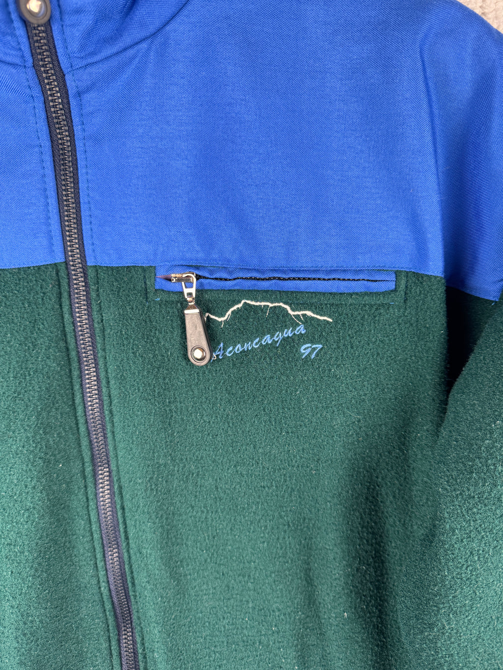 Vintage 90s Flyer Italy Mens Medium Fleece Jacket Green Blue Aconcagua 97 Retro
