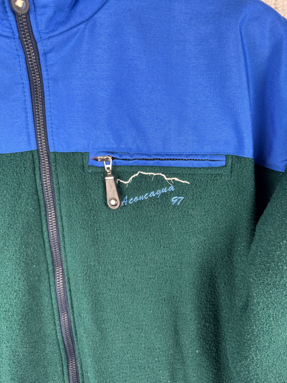 Vintage 90s Flyer Italy Mens Medium Fleece Jacket Green Blue Aconcagua 97 Retro