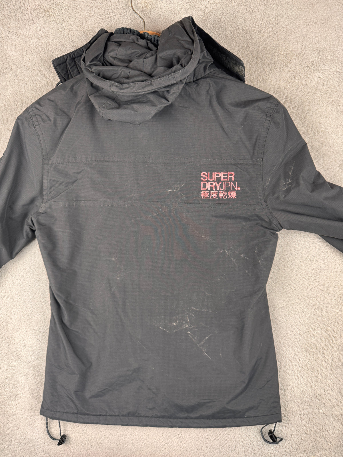 Superdry Womens Small Windcheater Jacket Black Pink Fleece Lined Hooded Coat