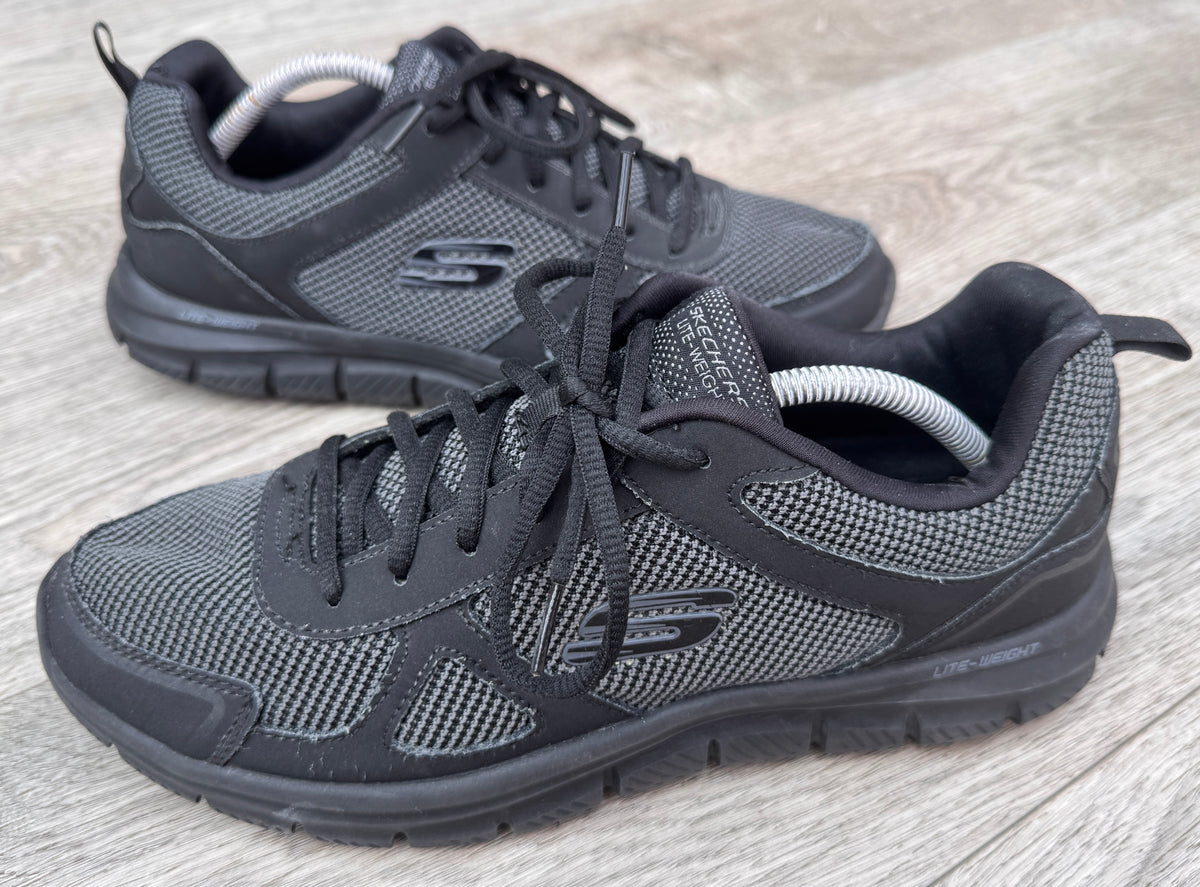 Skechers Lite Weight Mens Black Grey Mesh Lace Up Trainers Shoes UK 10