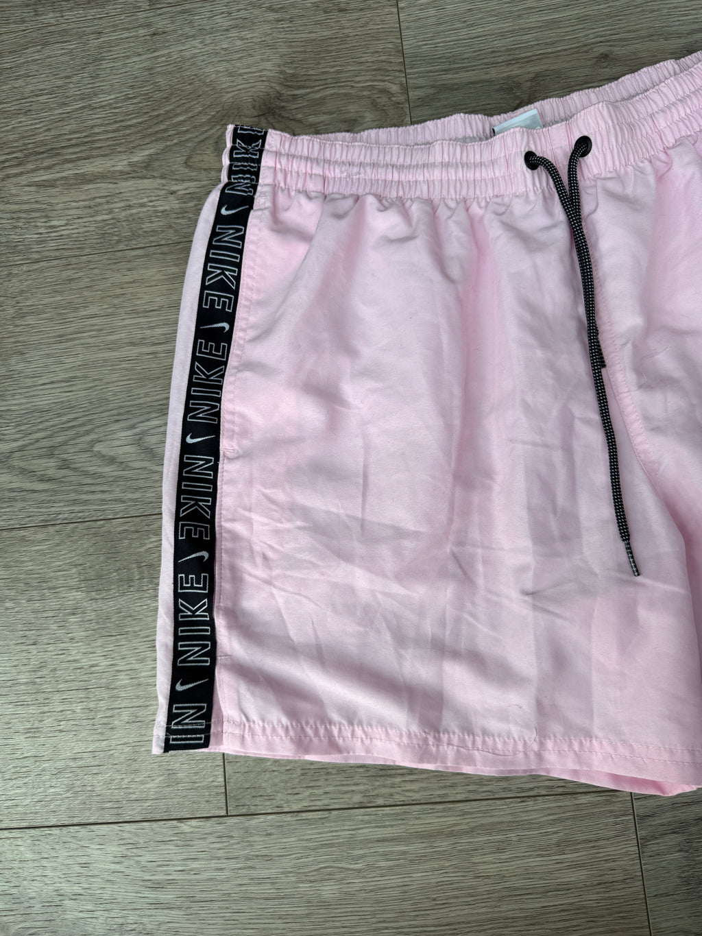 Nike Mens Pink Swim Shorts Size Large Black Logo Tape Drawstring
