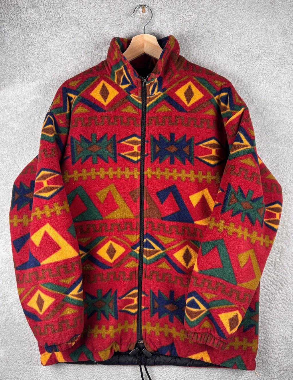 GEBO Vintage Fleece Jacket Mens XL Red Aztec Geometric Full Zip