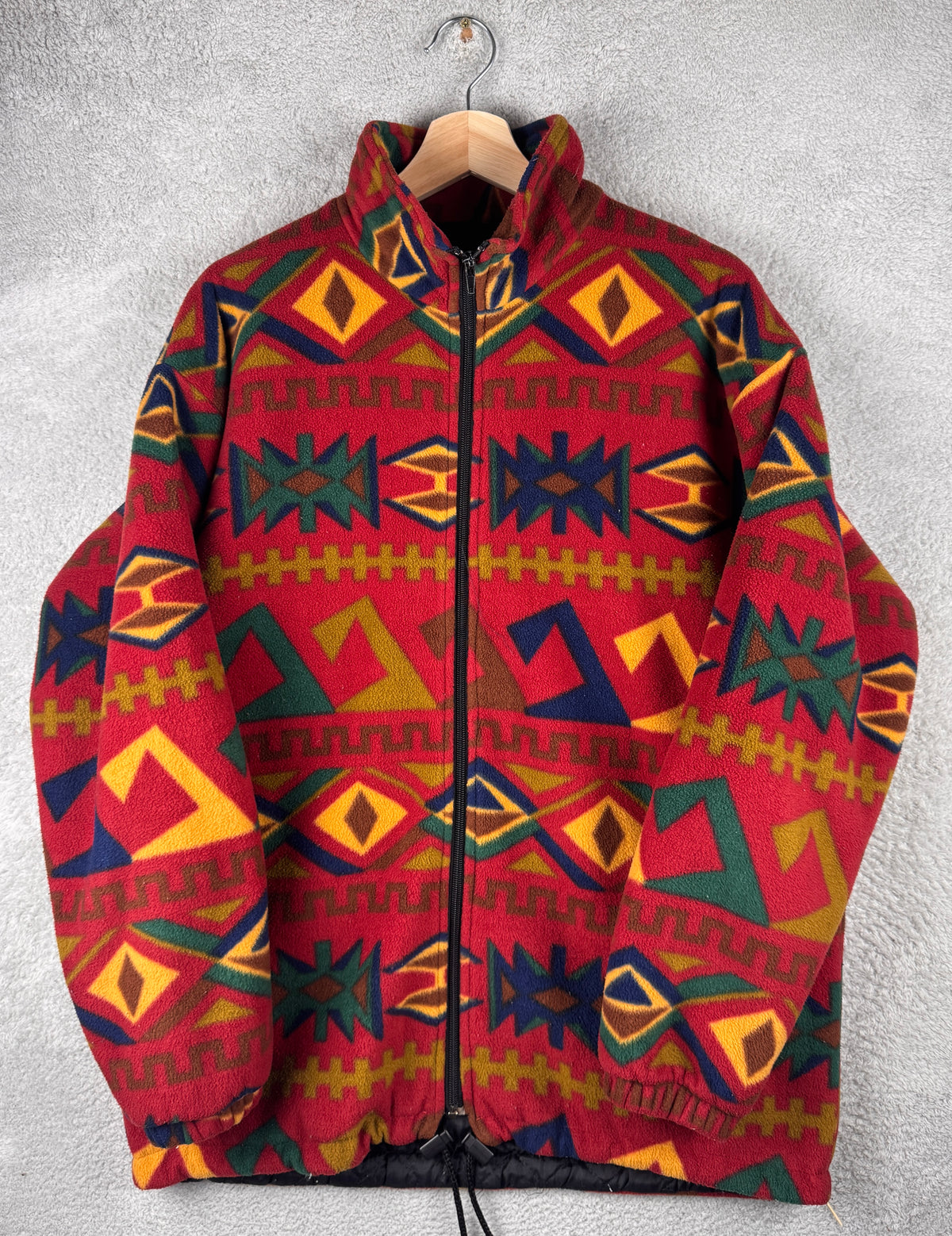 GEBO Vintage Fleece Jacket Mens XL Red Aztec Geometric Full Zip