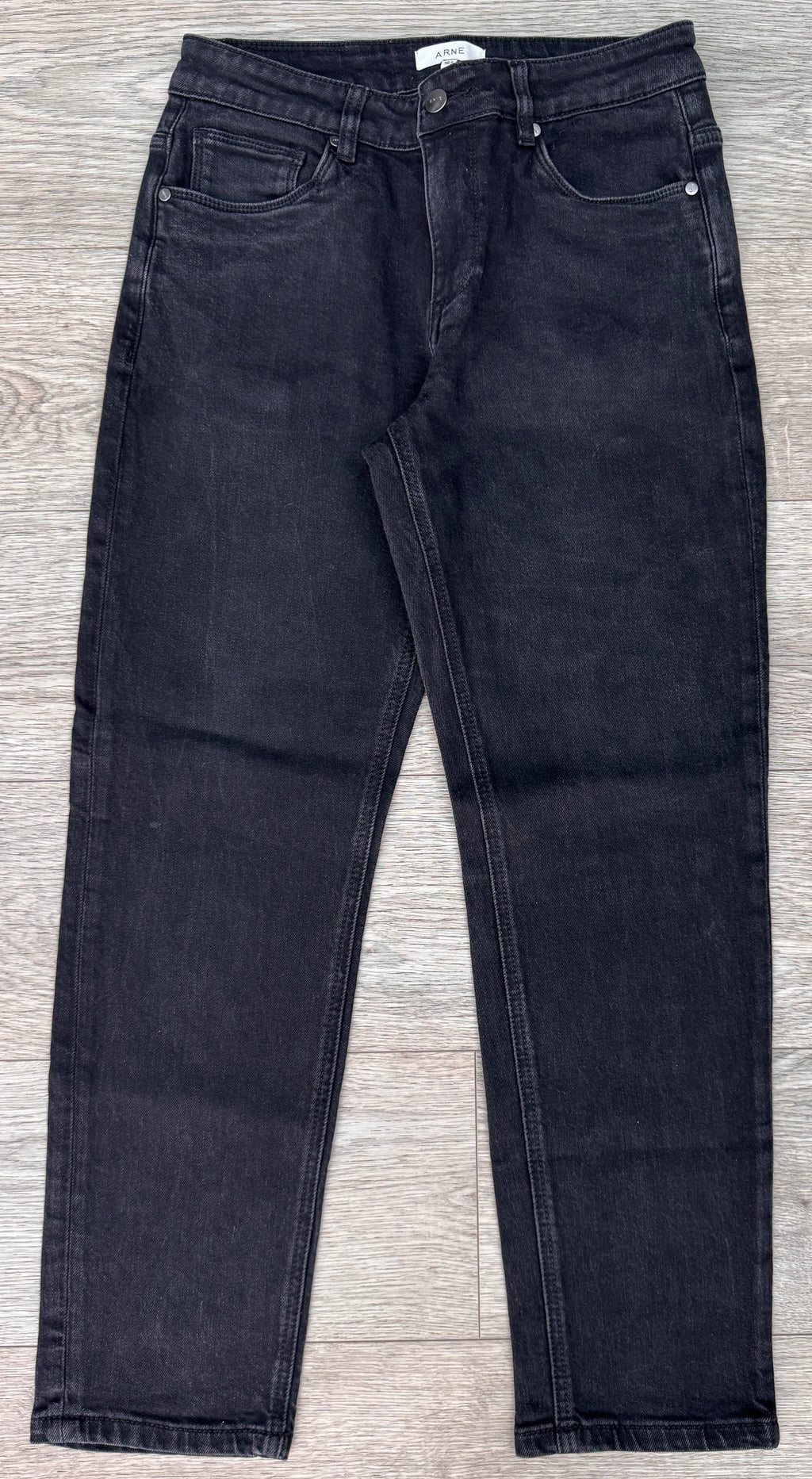 ARNE Mens Jeans W30 Short Black Washed Denim Straight Slim Fit Trousers L 28