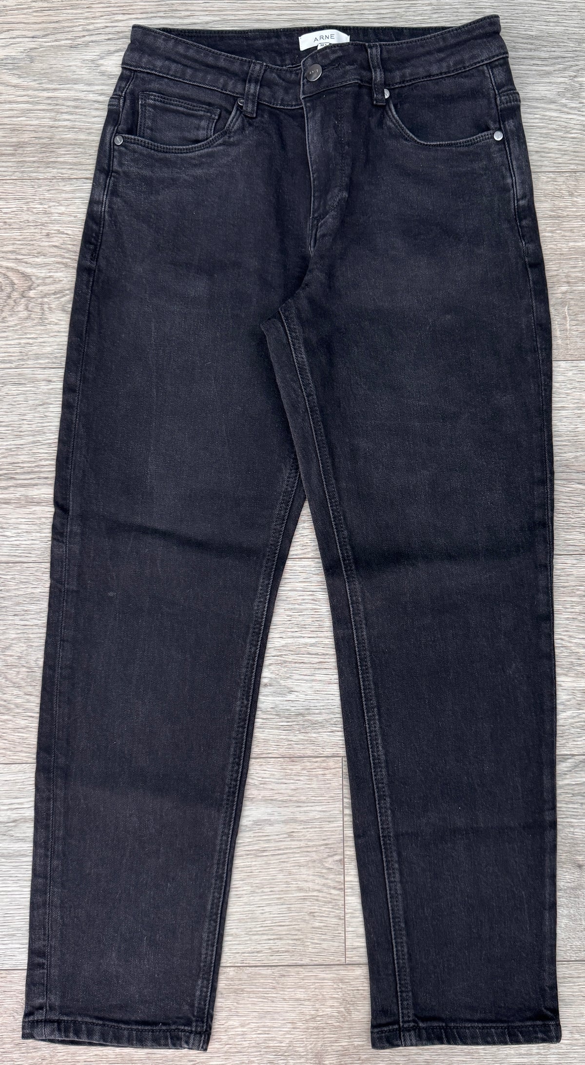 ARNE Mens Jeans W30 Short Black Washed Denim Straight Slim Fit Trousers L 28