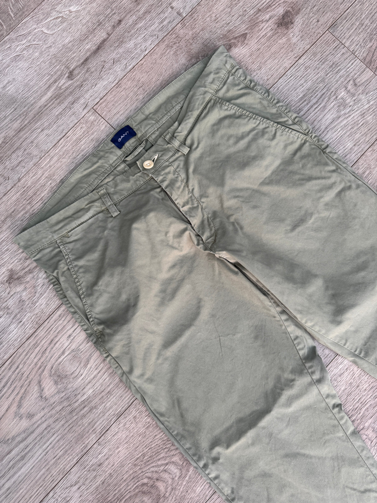 GANT Mens Chino Trousers W34 L32 Slim Fit Olive Green Khaki Cotton