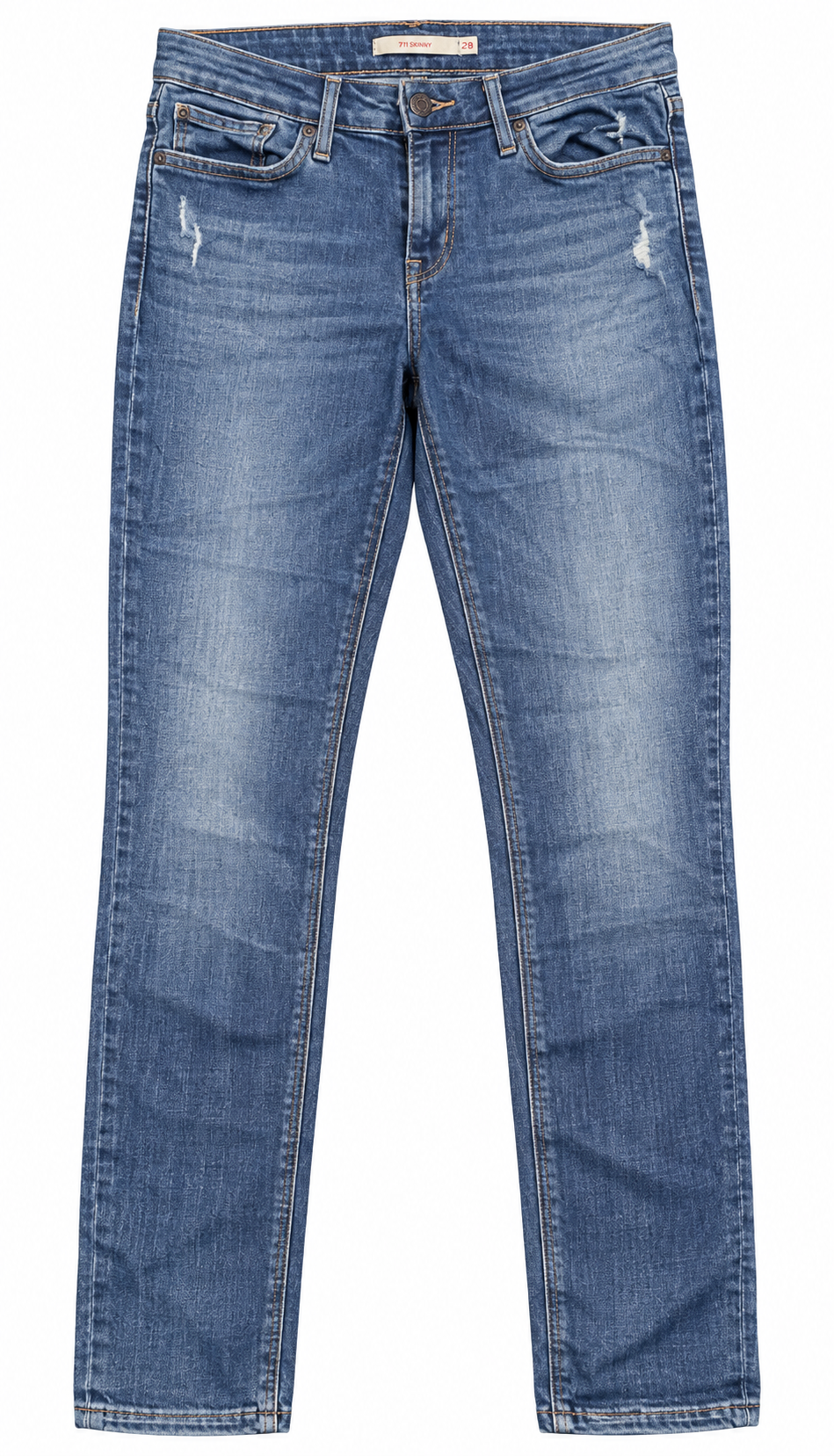 Levi’s 711 Skinny Jeans Womens W28 L30 Blue Stretch Denim Distressed Slim Fit