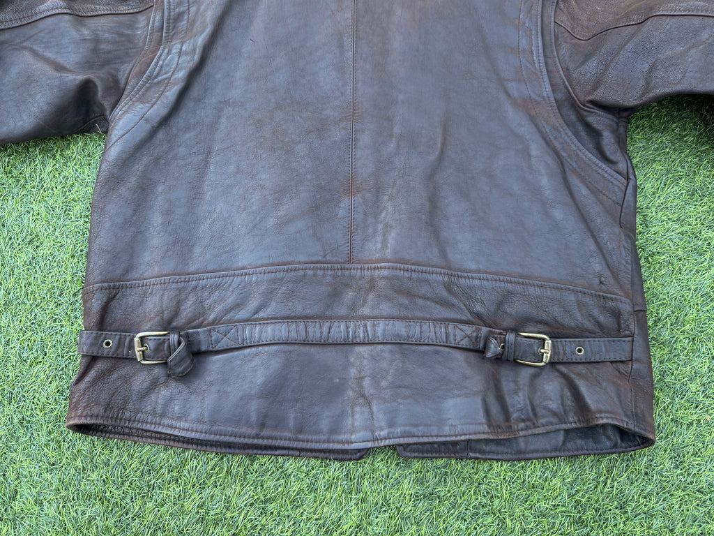 Vintage Mens Brown Genuine Lamb Leather Biker Jacket YKK Zip 80s 90s Size Large