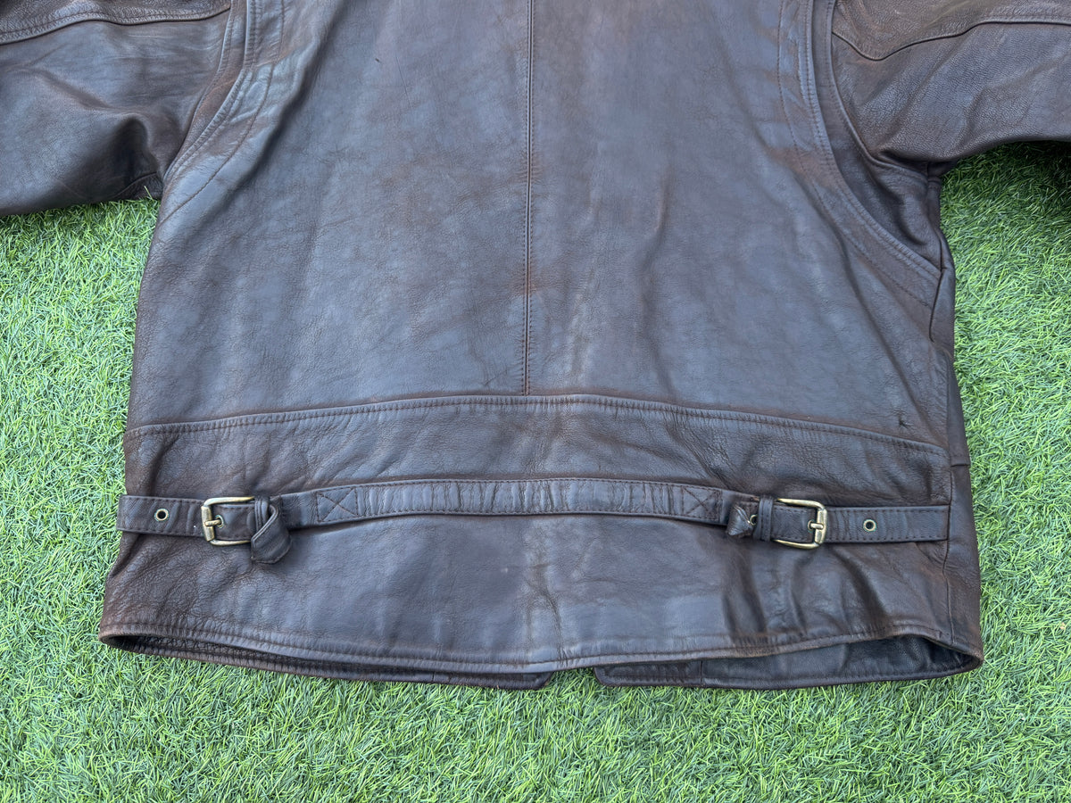 Vintage Mens Brown Genuine Lamb Leather Biker Jacket YKK Zip 80s 90s Size Large
