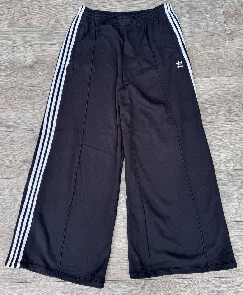 Adidas Originals Womens XL Black White 3 Stripe Wide Leg Track Pants Joggers
