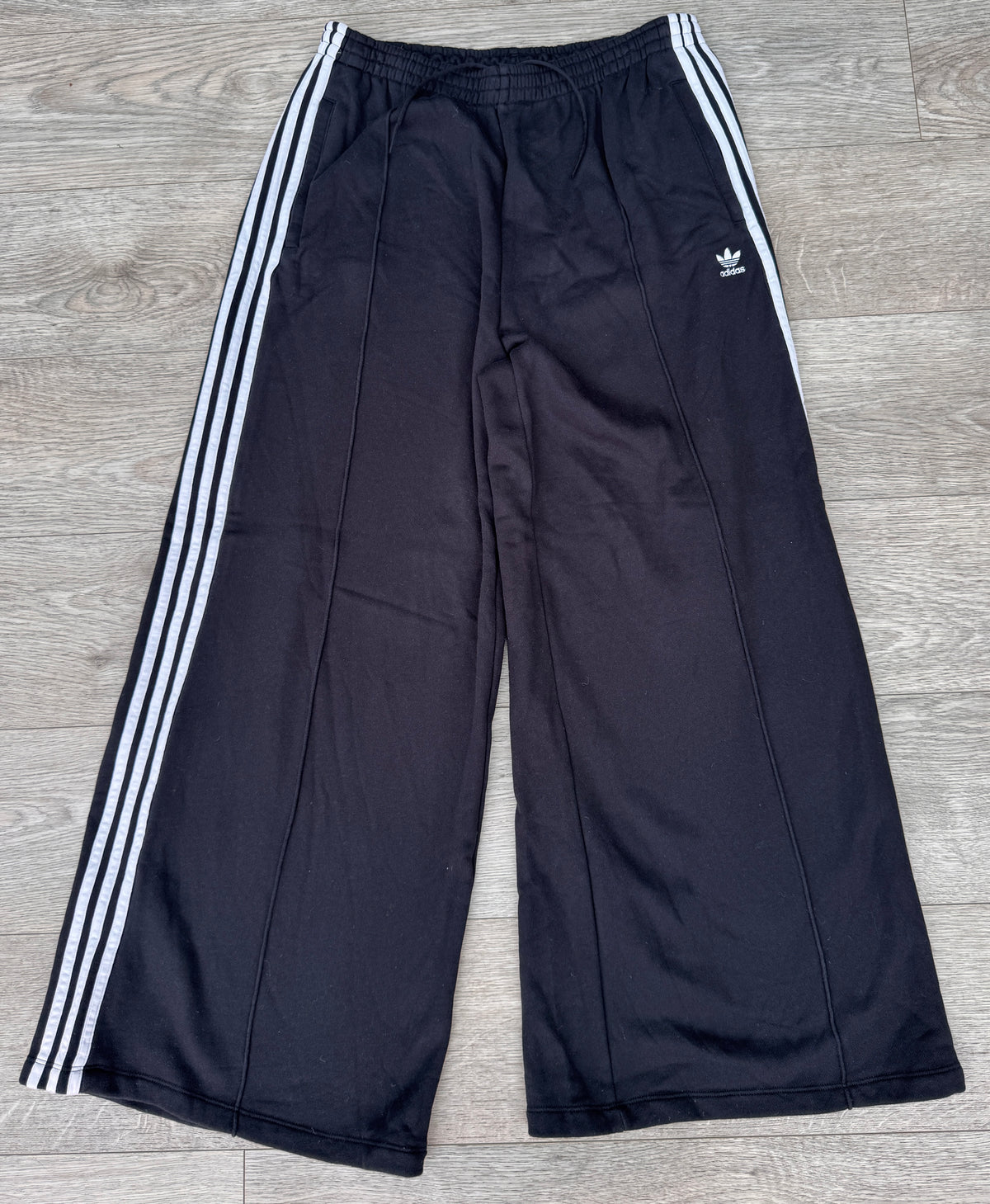 Adidas Originals Womens XL Black White 3 Stripe Wide Leg Track Pants Joggers