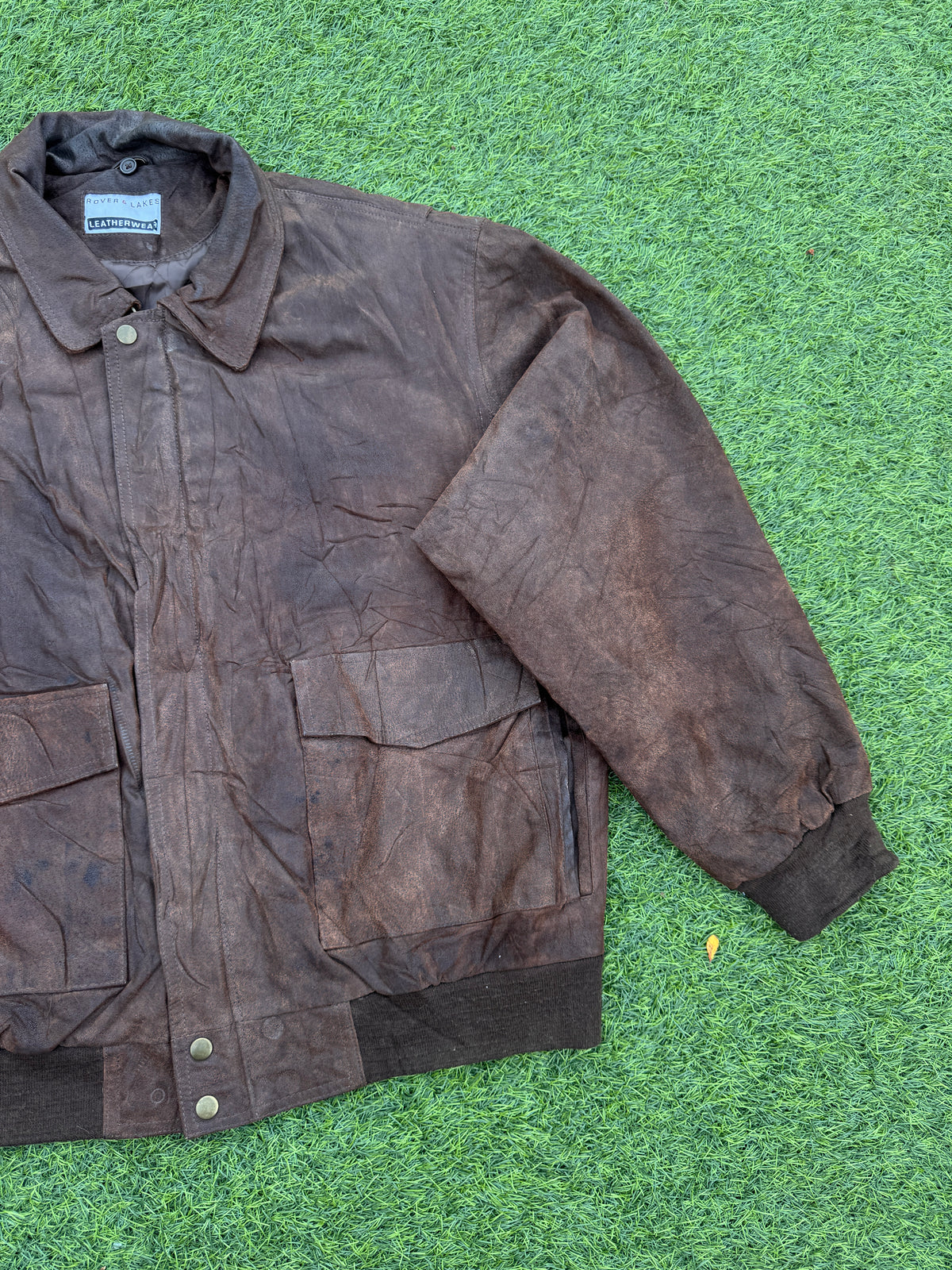 Rover & Lakes Mens XL Brown Leather Bomber Jacket Vintage Distressed