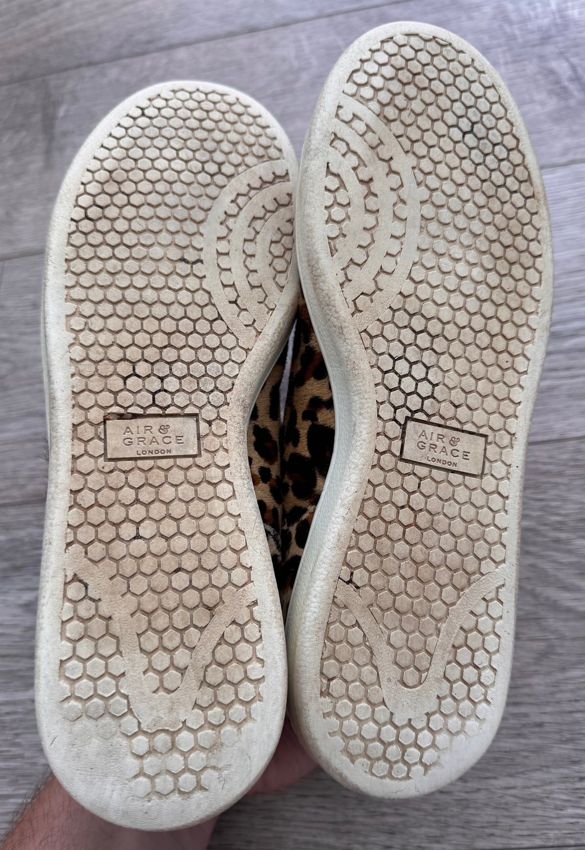 Air & Grace Leopard Print Pony Hair Leather Trainers Womens