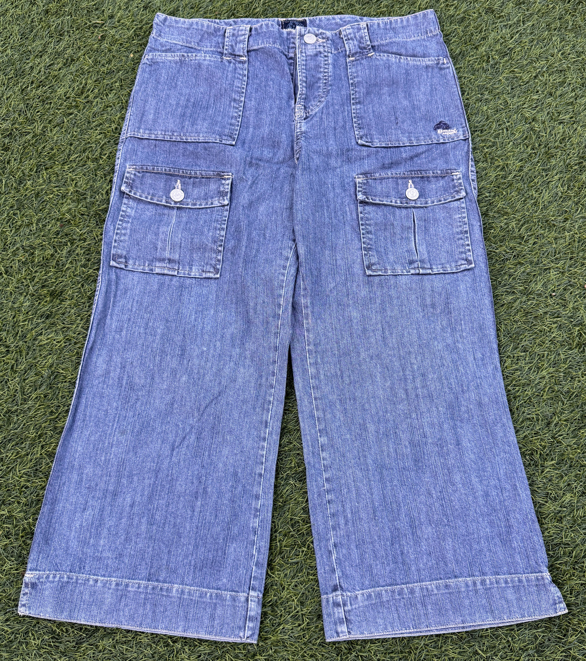Banana Moon Womens Jeans Size 40 Blue Denim Cargo Wide Leg Y2K Cropped