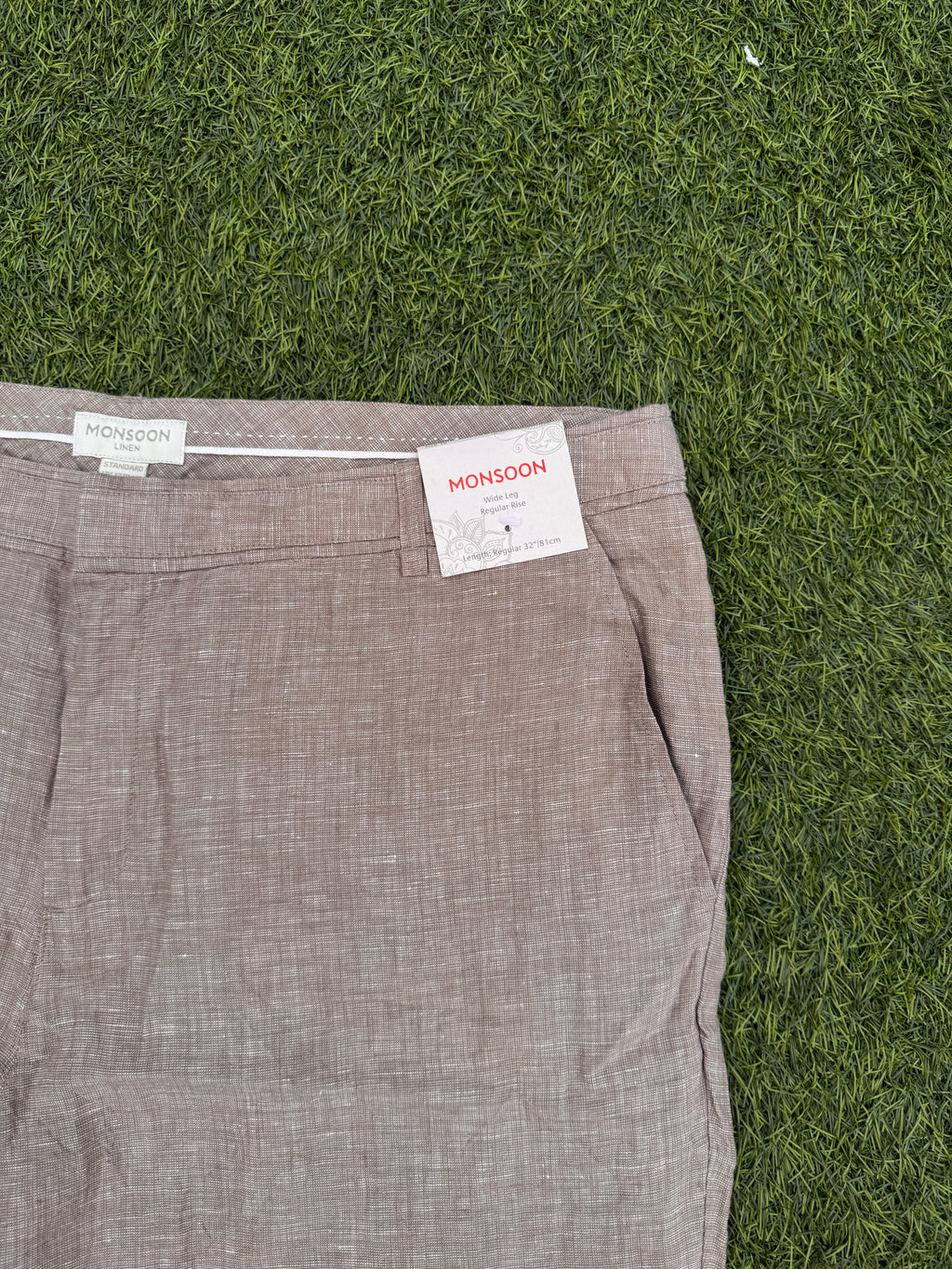 Monsoon Womens 100% Linen Wide Leg Trousers UK 18 Neutral Beige