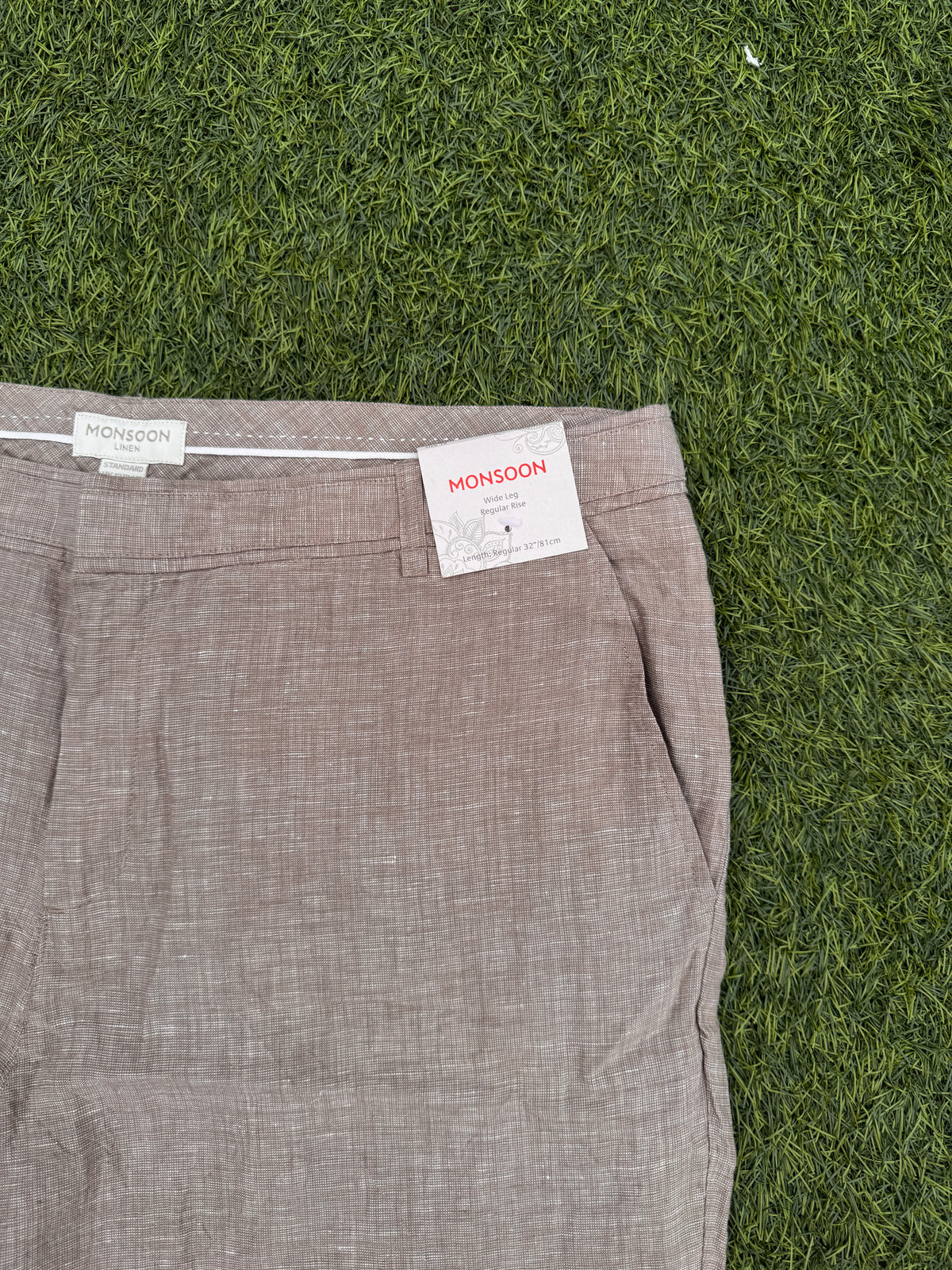 Monsoon Womens 100% Linen Wide Leg Trousers UK 18 Neutral Beige