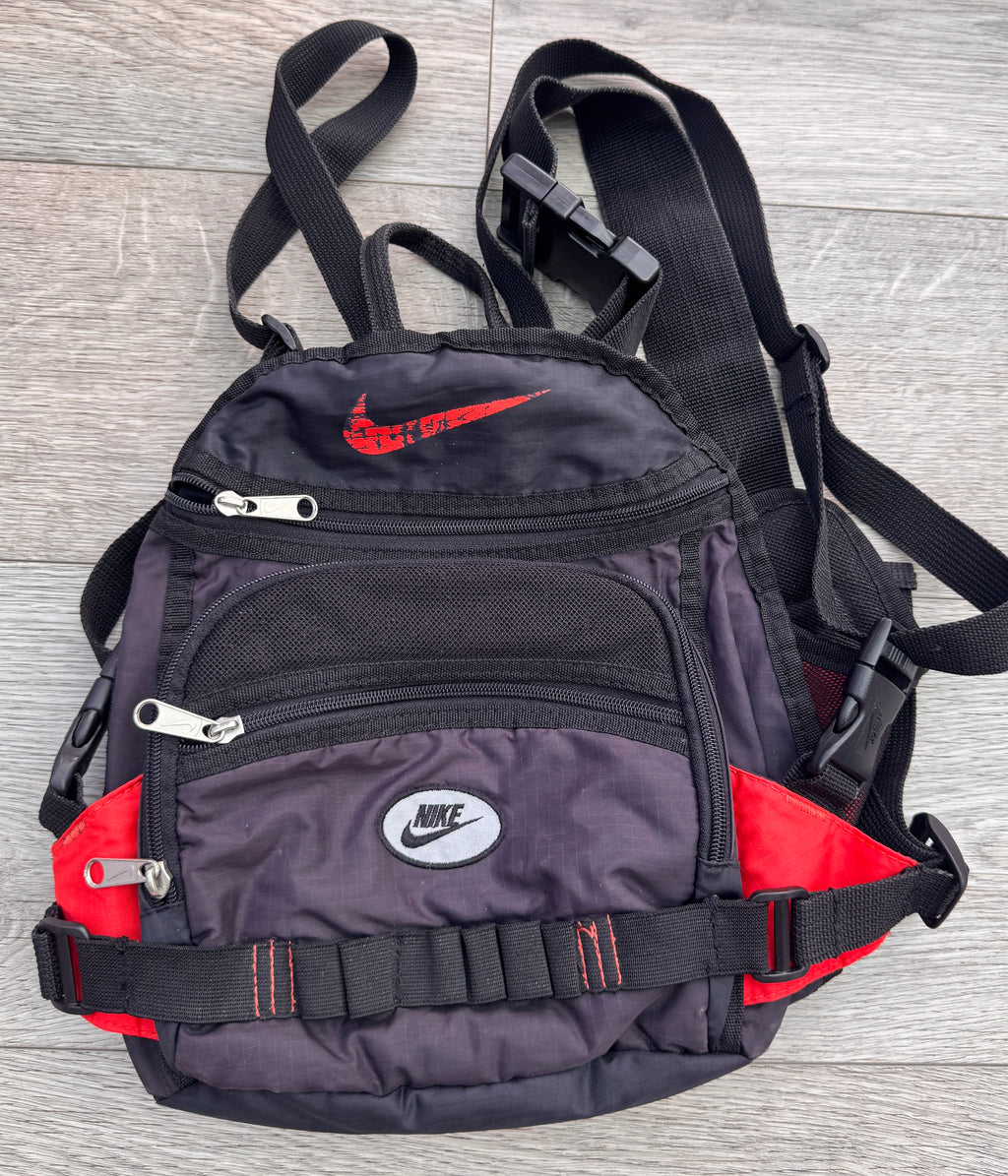 Vintage Nike Backpack Black Red 90s Y2K Rucksack Utility Hiking Sports