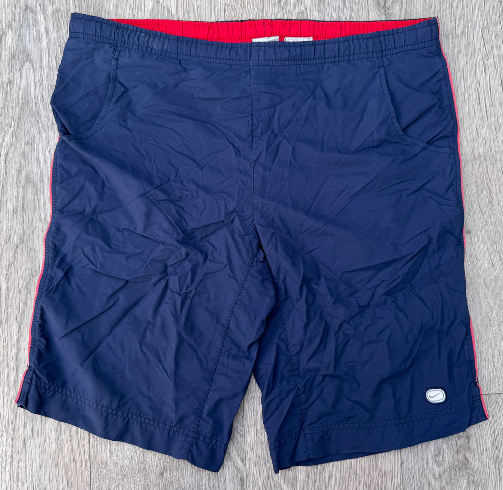 Vintage Nike Swim Shorts Mens XL Navy Red Spellout Logo 90s Y2K