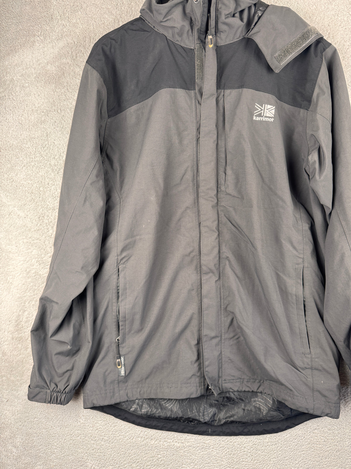 Karrimor Mens Waterproof Jacket Small Grey Black Hooded Outdoor Hiking Coat