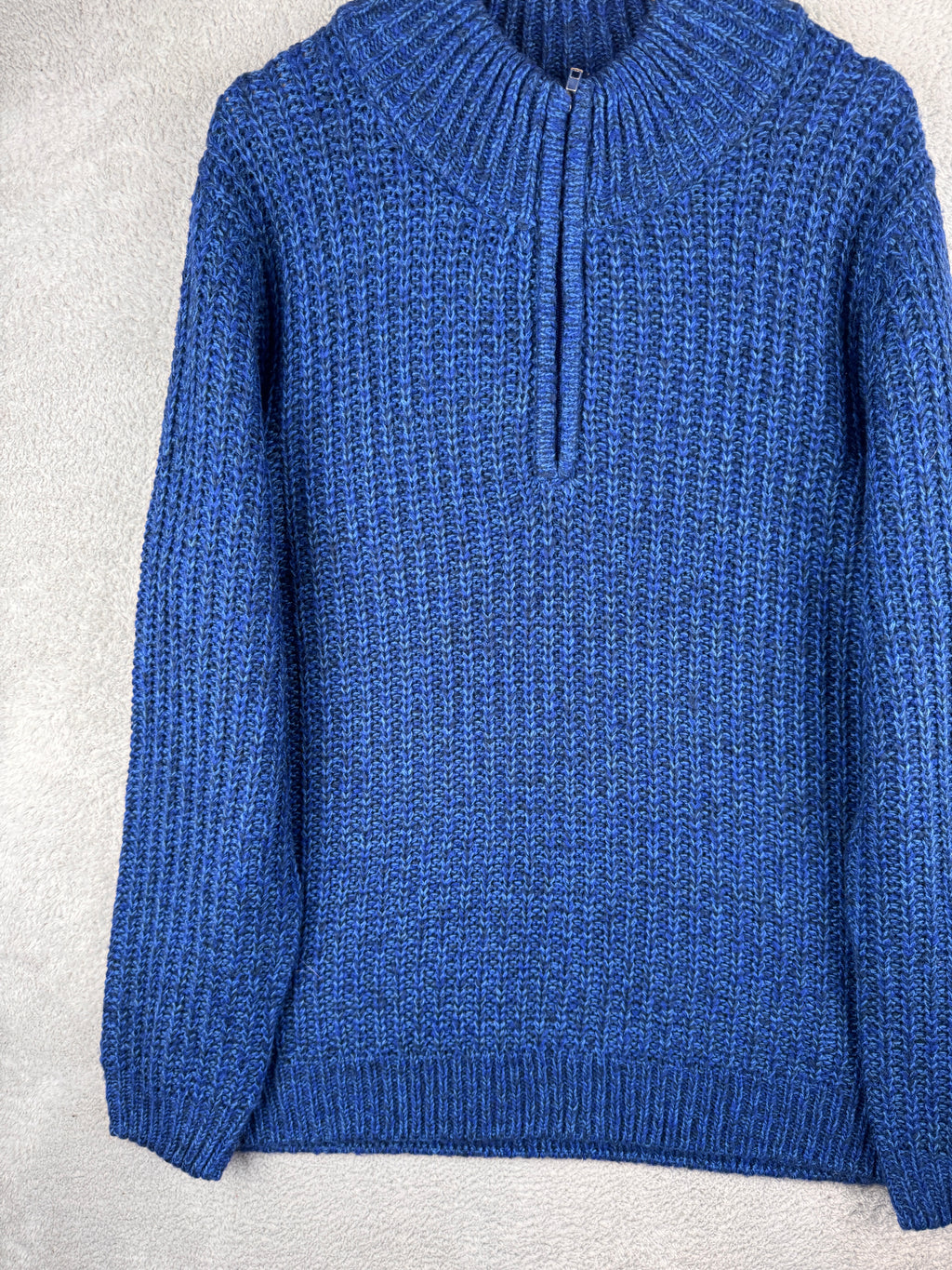 Joe Browns Mens XL Blue Chunky Knit Quarter Zip Jumper Pullover Winter