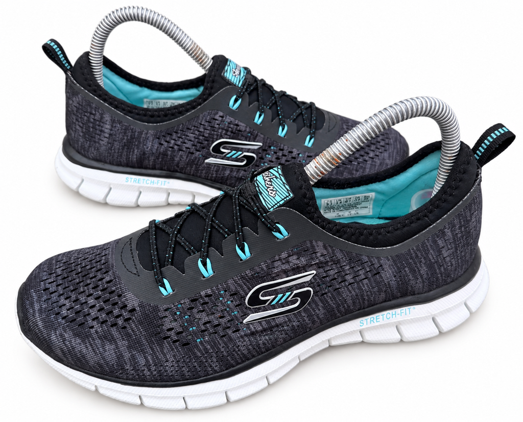 Skechers Stretch Fit Womens Trainers UK 3.5 Black Turquoise Memory Foam