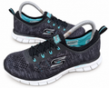 Skechers Stretch Fit Womens Trainers UK 3.5 Black Turquoise Memory Foam