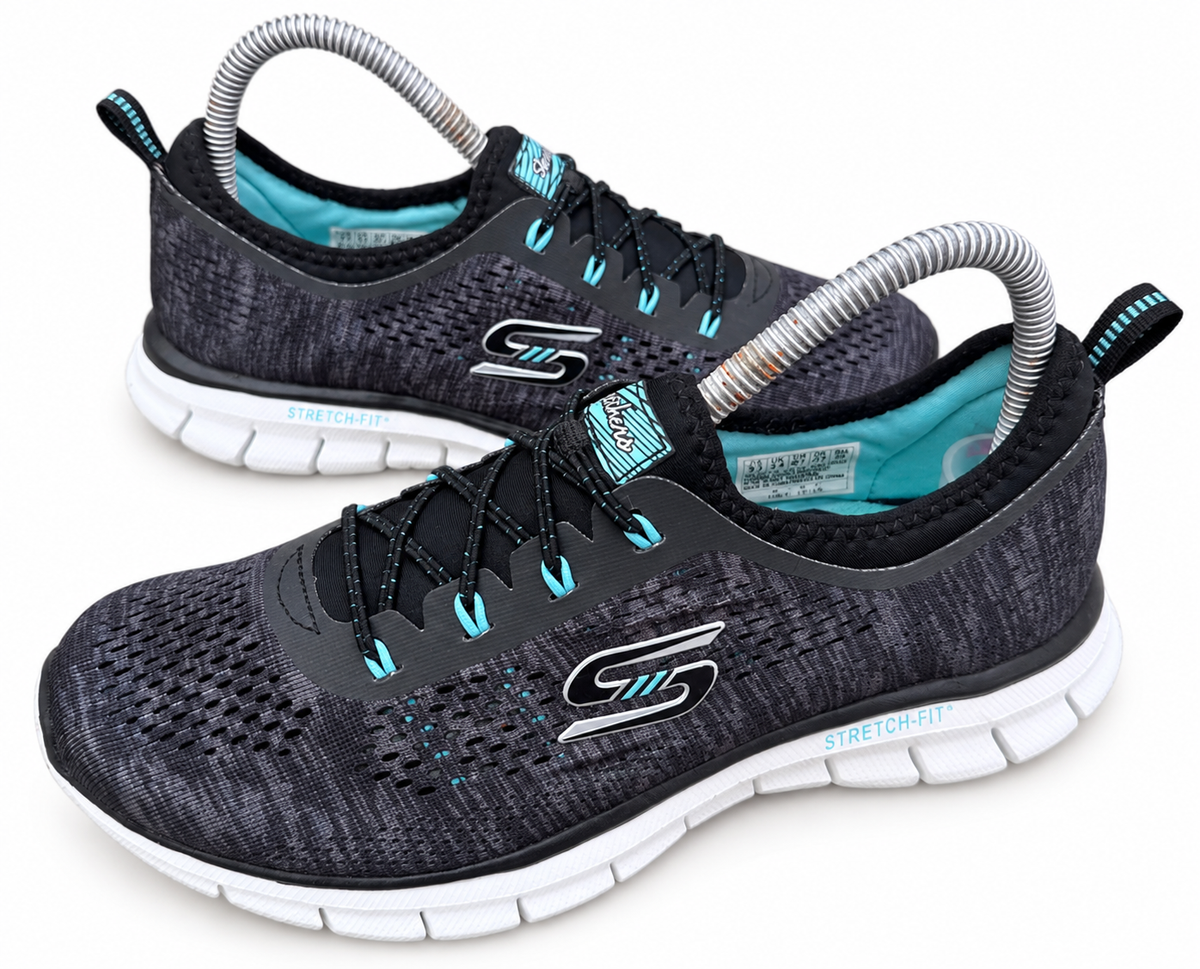 Skechers Stretch Fit Womens Trainers UK 3.5 Black Turquoise Memory Foam