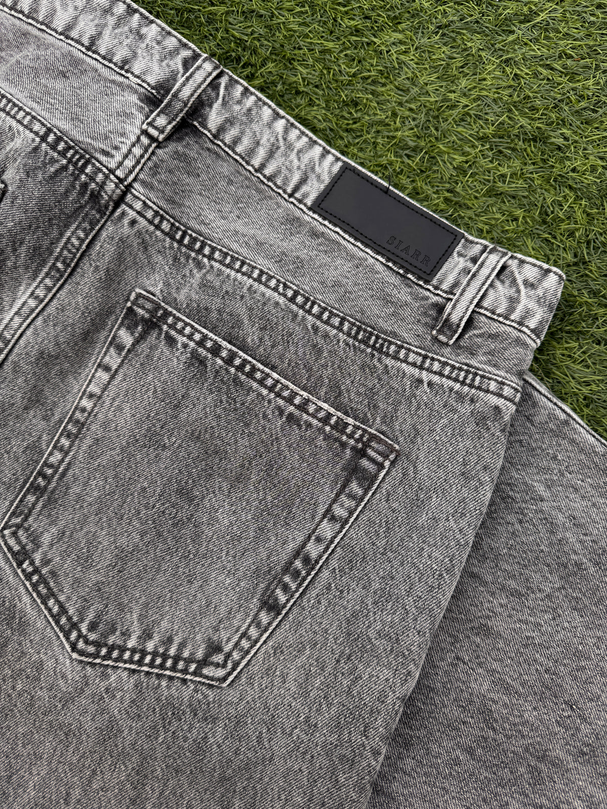 SIARR Mens Jeans W34 L 32 Grey Acid Wash Baggy Straight Leg Y2K
