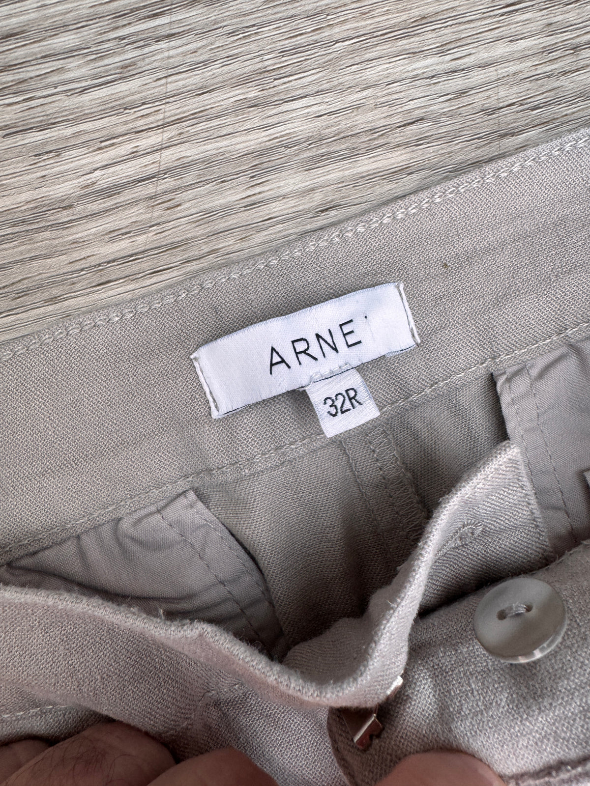 ARNE Mens Trousers W32 L28 Grey Linen Cotton Blend Slim Fit Chinos