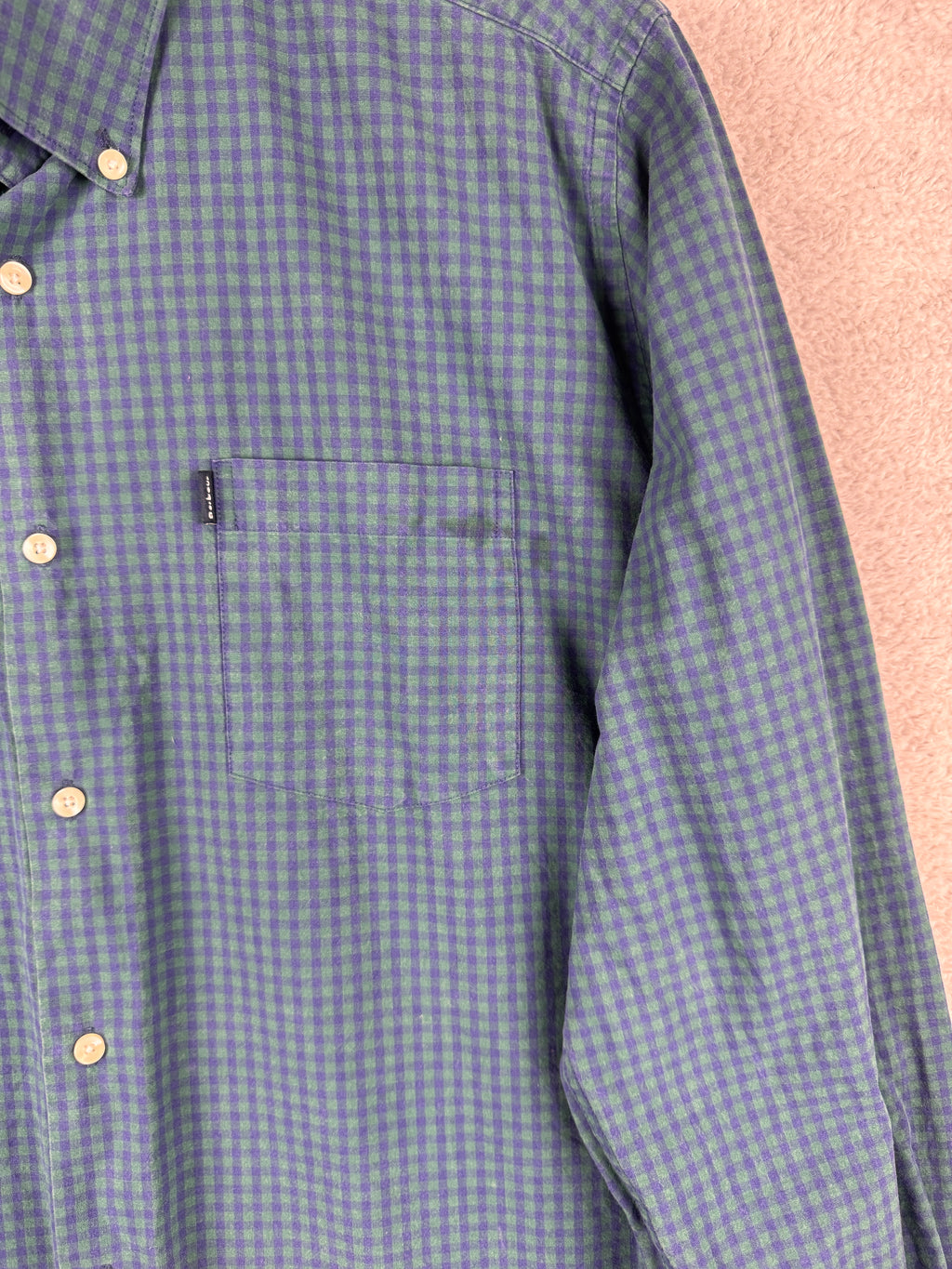 Barbour Mens Shirt Large Blue Green Gingham Check Tailored Fit