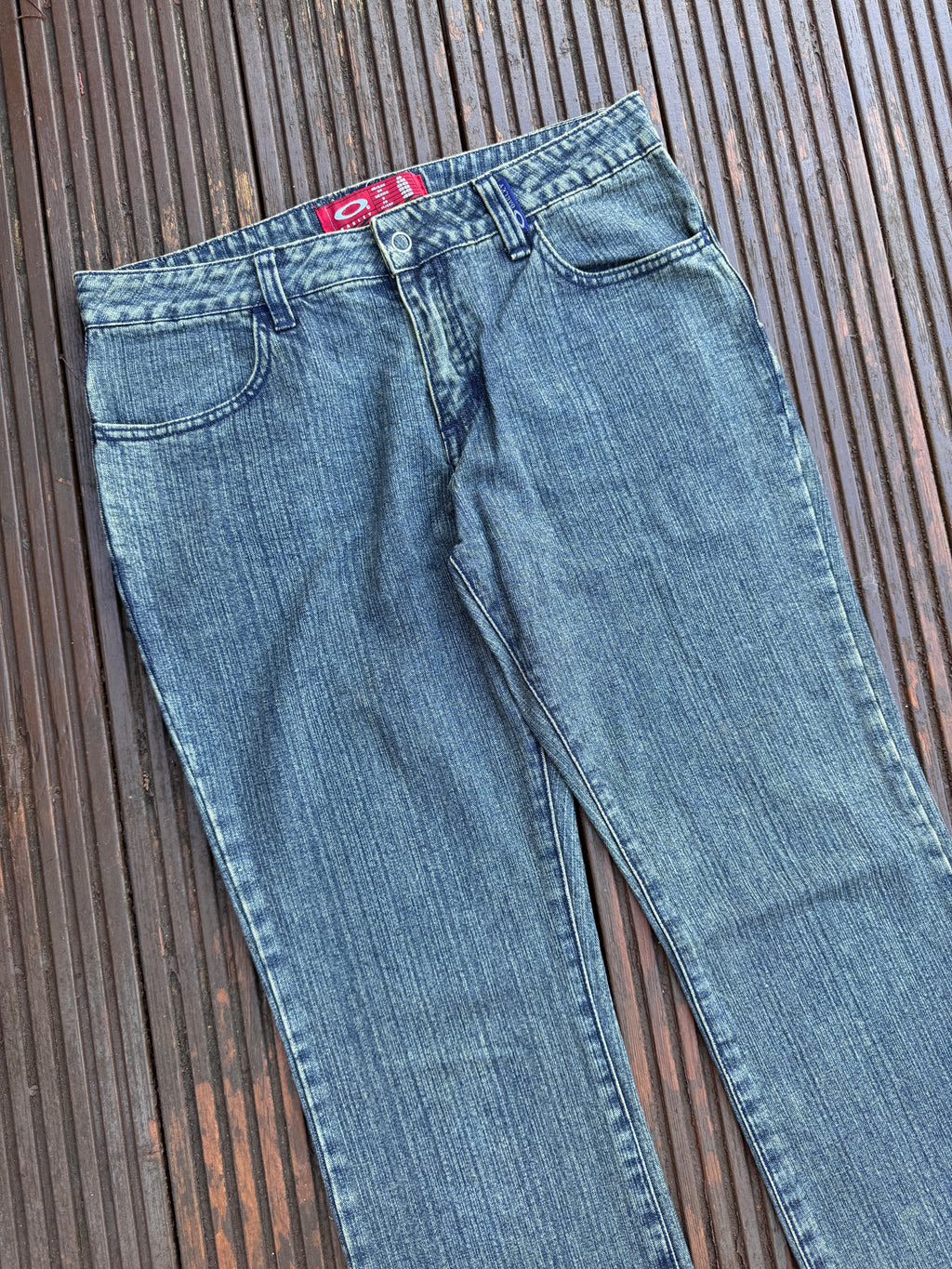 Oakley Womens Flared Bootcut Jeans W32 L34 Blue Wash Denim Y2K