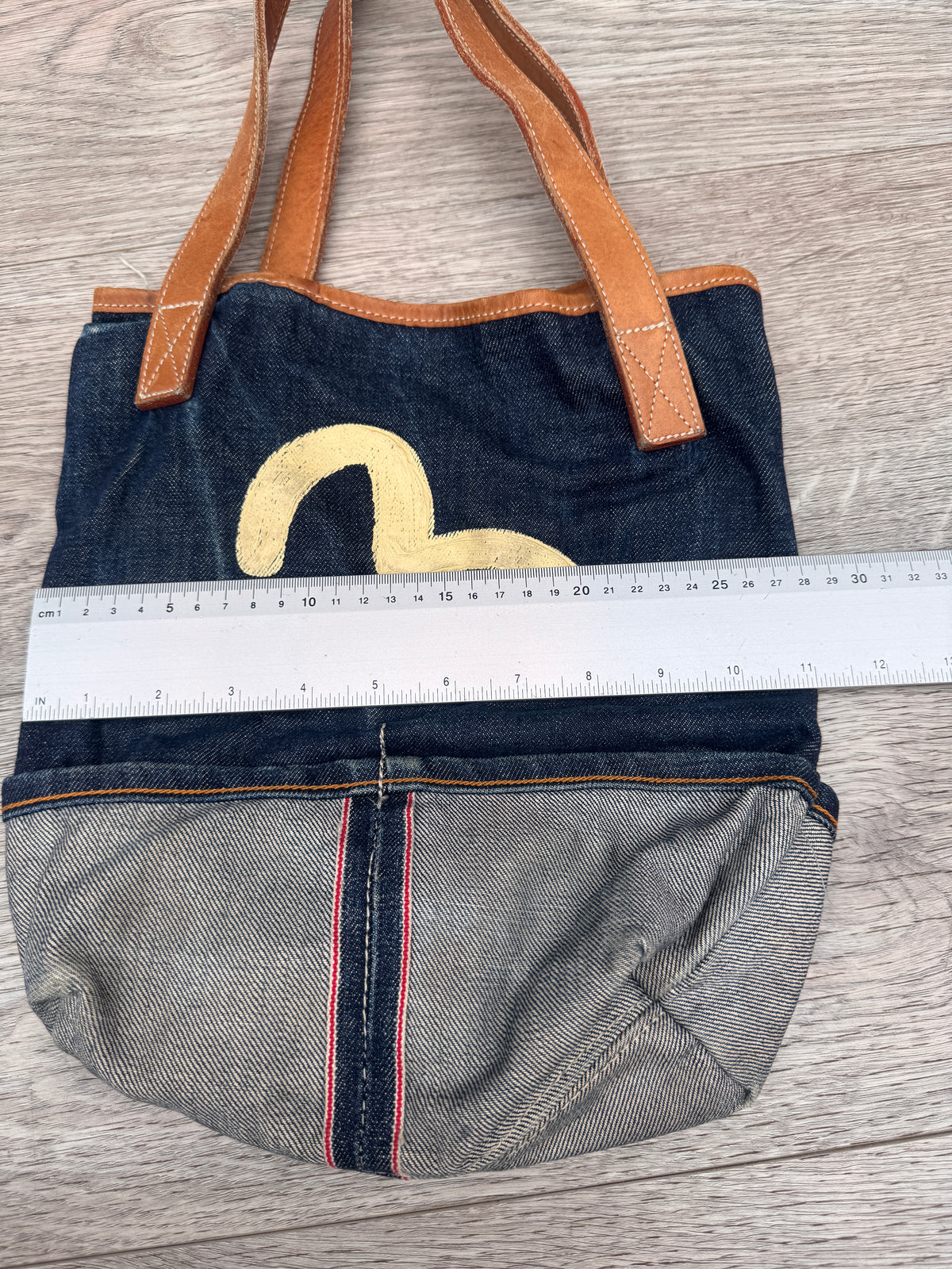 Evisu Denim Tote Bag Made In Italy Selvedge Seagull Logo Shopper Handbag