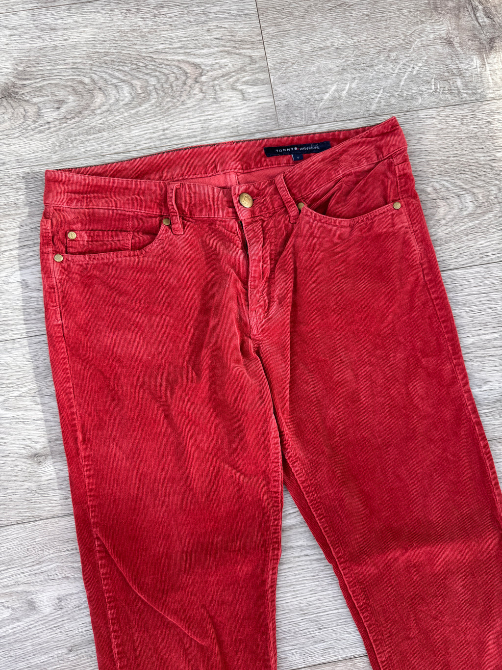 Tommy Hilfiger Womens Red Corduroy Trousers Size 6 W30 L28 Straight Leg Jeans